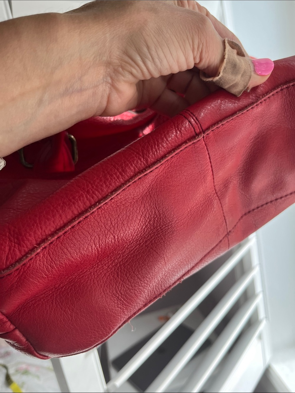 American Leather Co. Red Leather Shoulder Bag with Front Zip Pocket - Picture 6 of 16